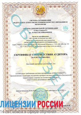 Образец сертификата соответствия аудитора №ST.RU.EXP.00014300-1 Волжский Сертификат OHSAS 18001